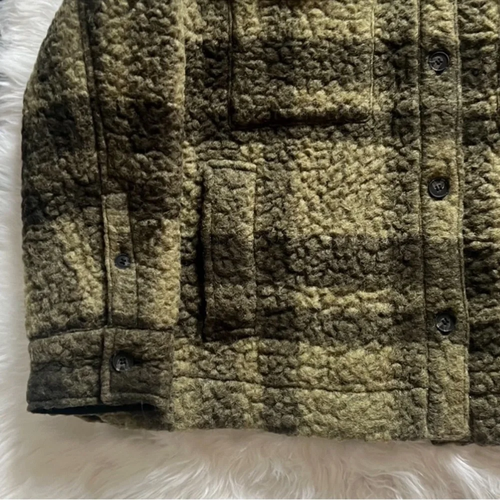 New!  ALL SAINTS Rosey Check Khaki Green Plaid Wool Blend Overshirt Jacket - Picture 7 of 10